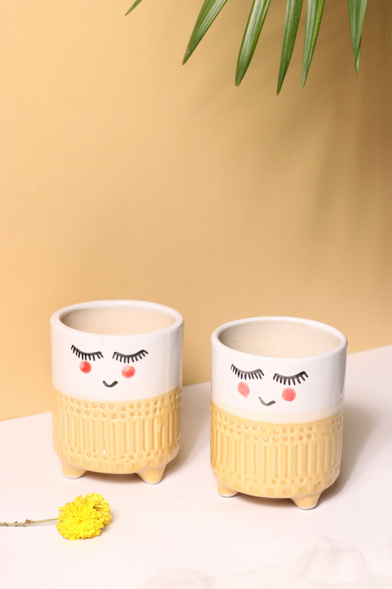 Handmade ceramic yellow tweety plant pots
