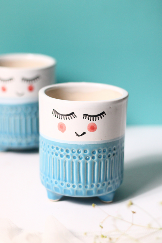 Handmade Ceramic Tweety Planter - Blue