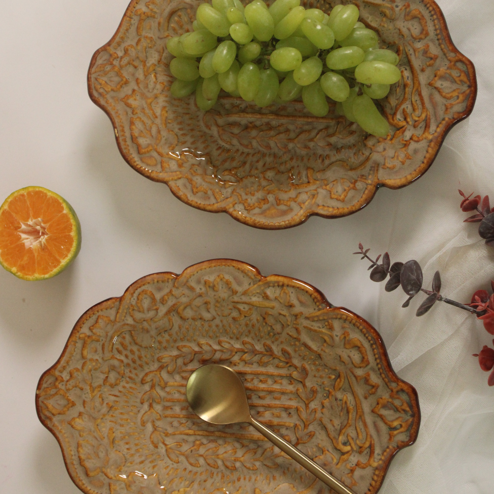 Handmade Ceramic Textured Cream Platters