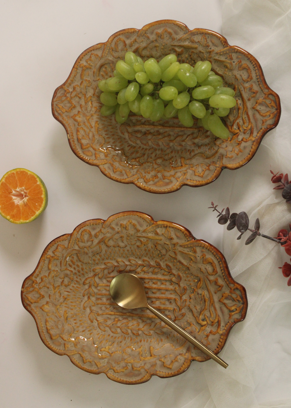 Handmade Ceramic Textured Cream Platters