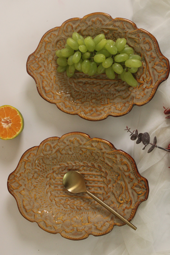 Handmade Ceramic Textured Cream Platters
