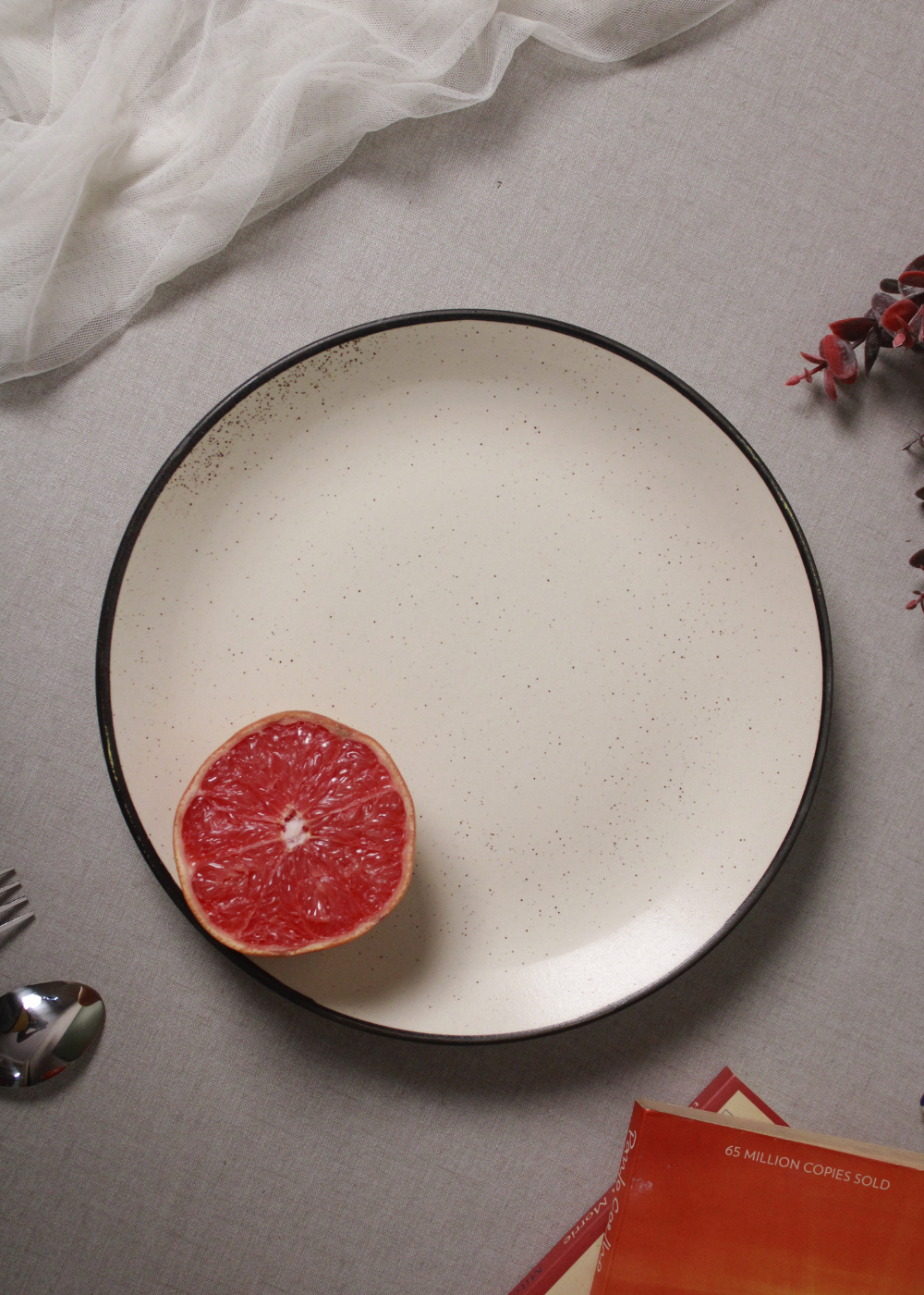 Basic white dinner plates having orange  