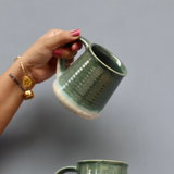 Green & white ceramic coffee mug 