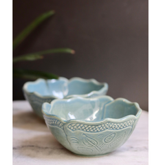 Green textured curry bowl handmade ceramic 