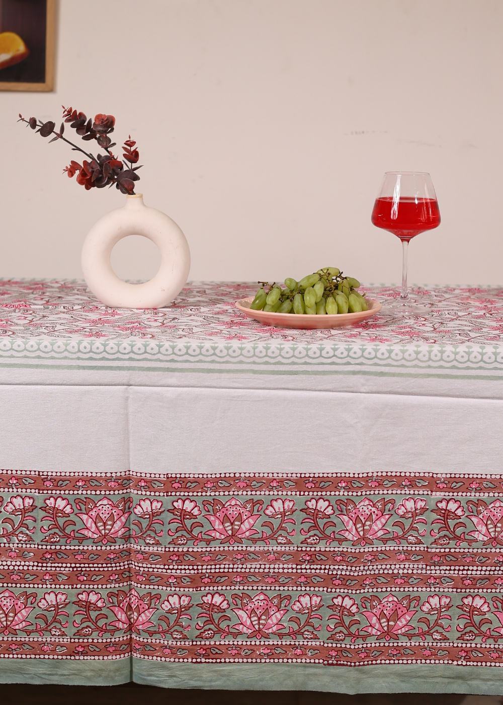 Lillies table cloth with fuits & juice