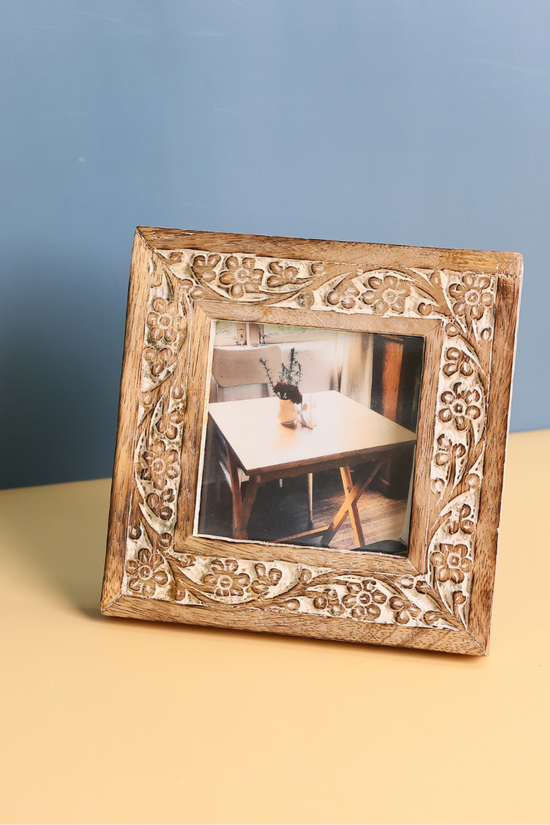 Carved floral square wooden frame 
