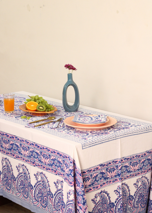 Grey Paisley Block Print Table Cloth
