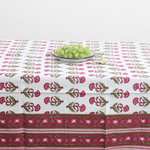 Magenta pink floral table cloth with grapes