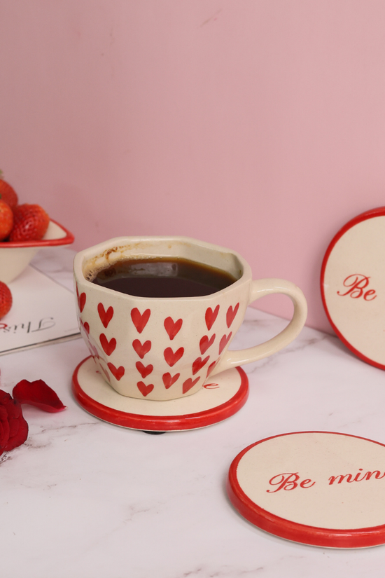 Be mine coaster and mug with roses & strawberries
