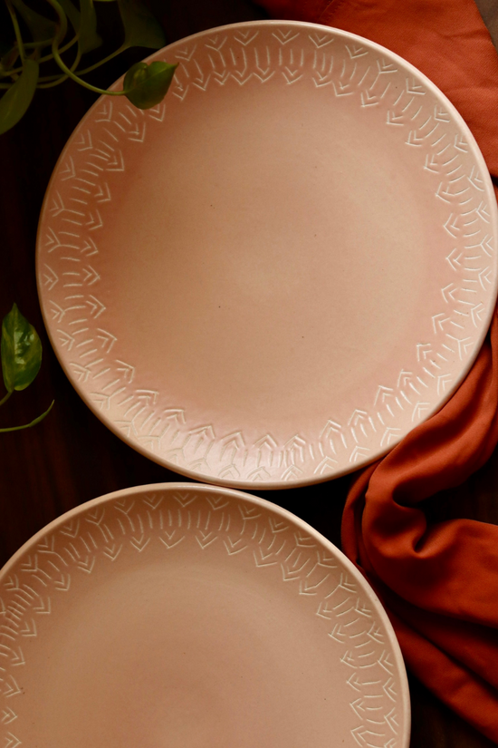 Blush pink ceramic carved dinner plates 