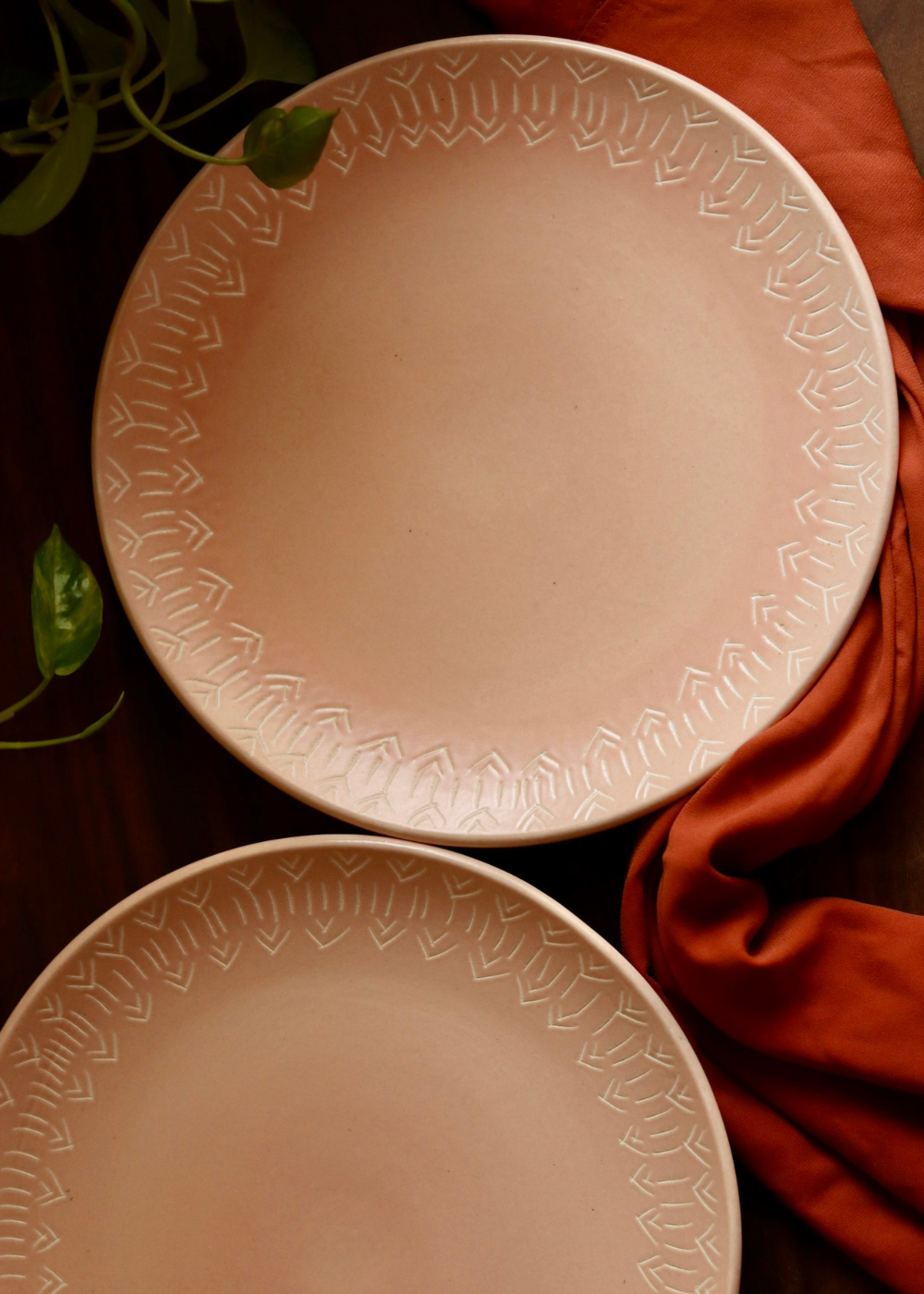 Blush Pink Carved Dinner Plate