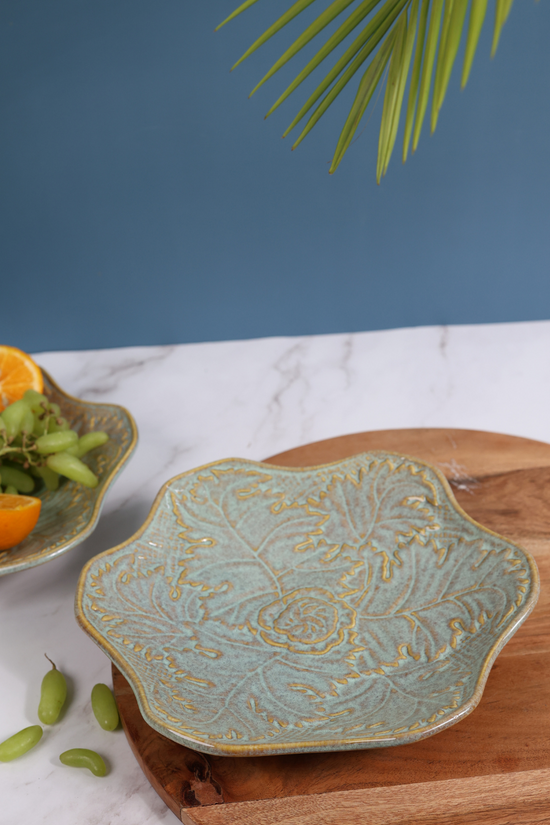 Grey floral handmade ceramic platter 