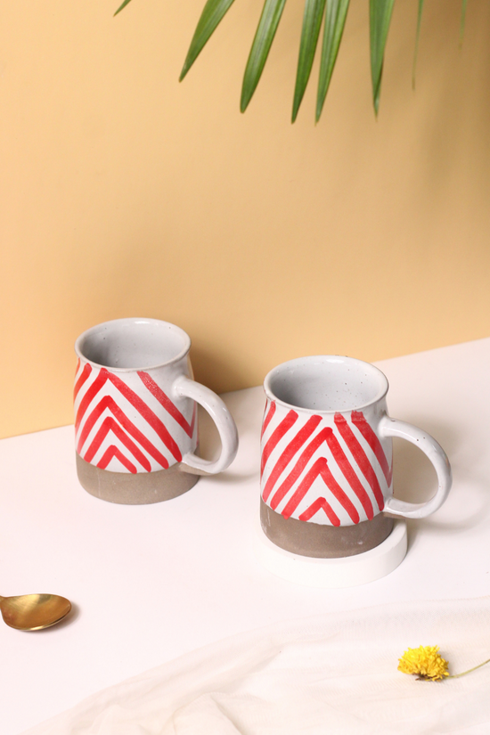 Ceramic red chevron coffee mugs 