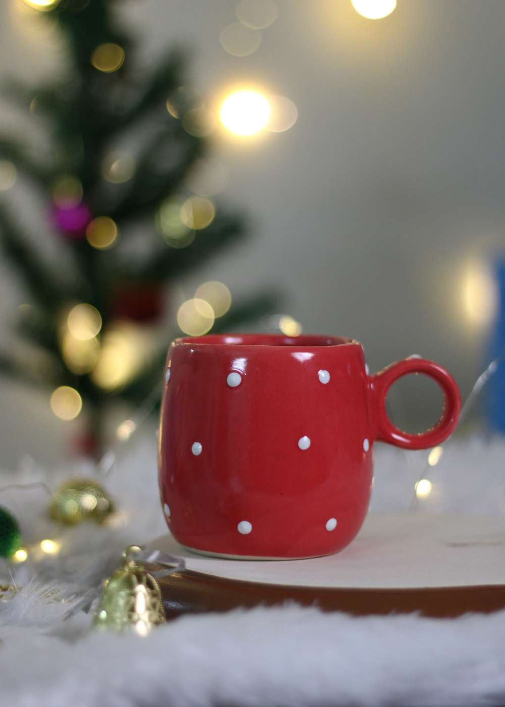 Red christmas coffee mug with polka