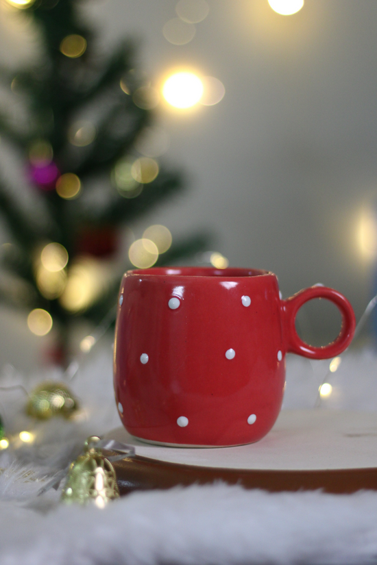 Red christmas coffee mug with polka