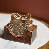 Wood owl coasters with box