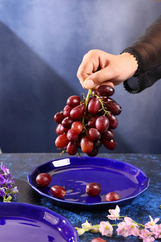 Royal blue snack plate with fruits