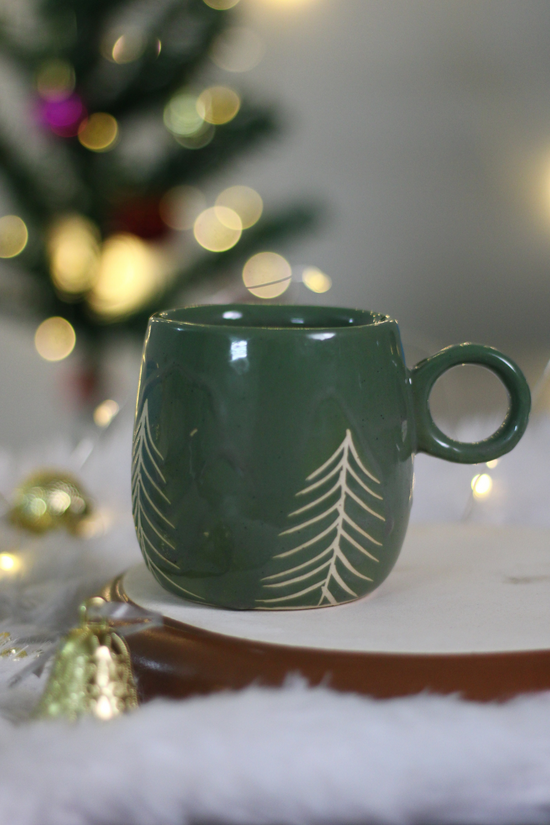 Handmade ceramic christmas tree cuddle coffee mug 