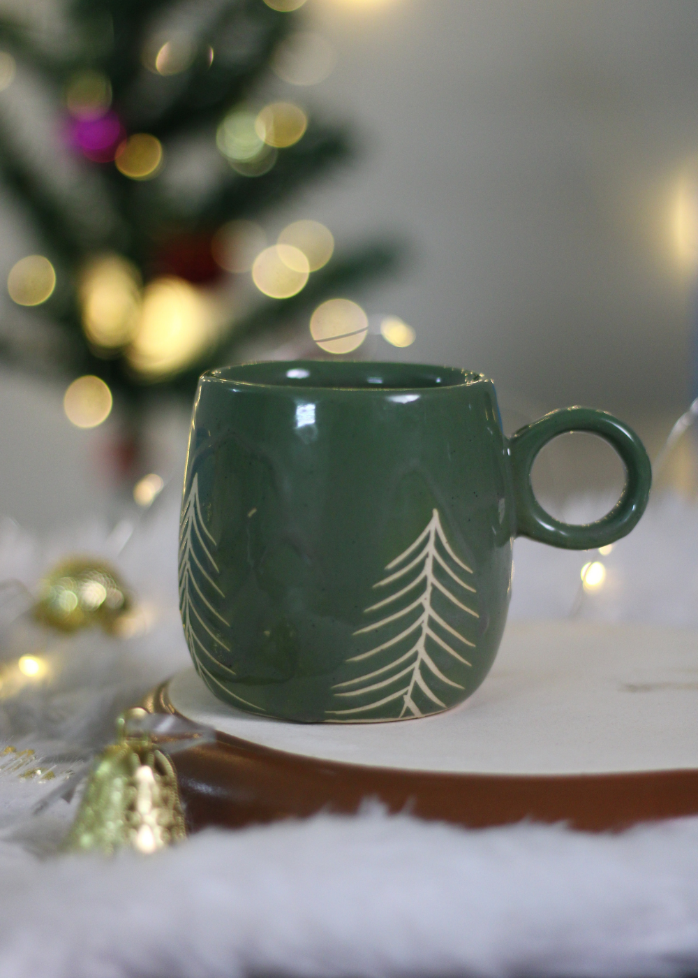 Handmade ceramic christmas tree cuddle coffee mug 