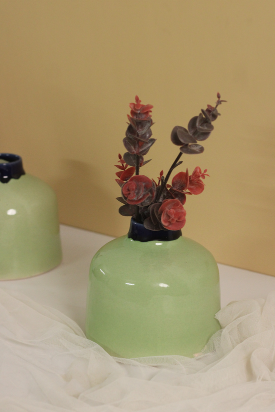 Green round vase handmade ceramic 