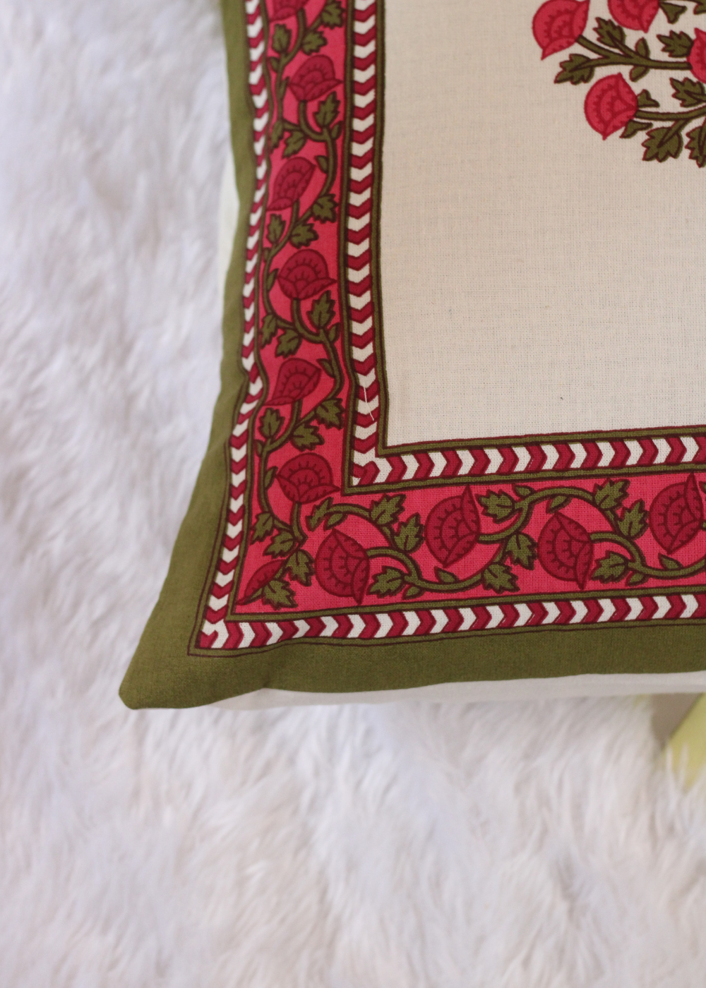 Pink And Green Motif Cushion Cover