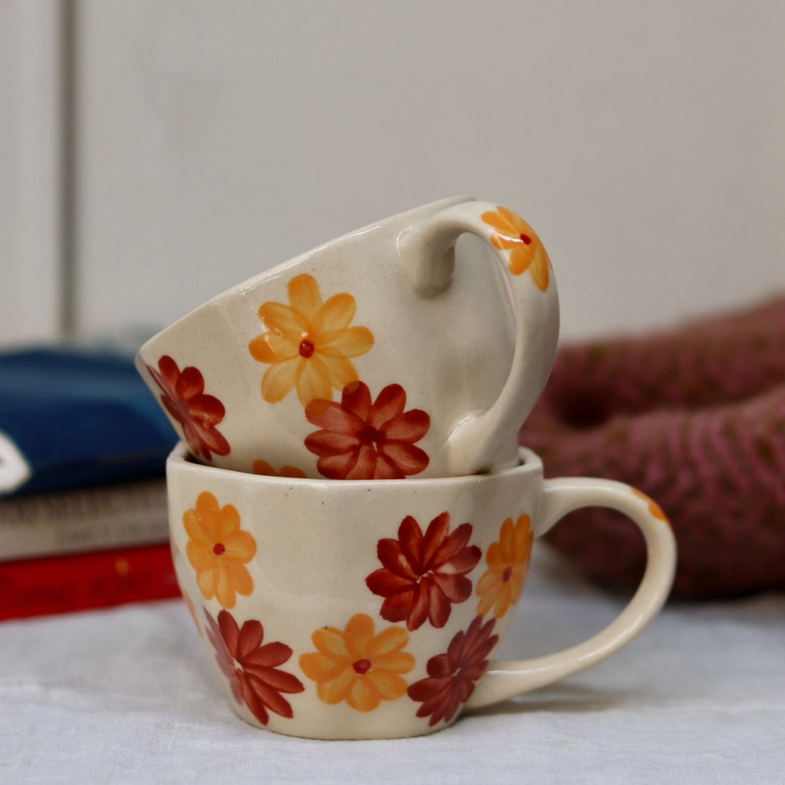 Flower coffee mug handmade ceramic 