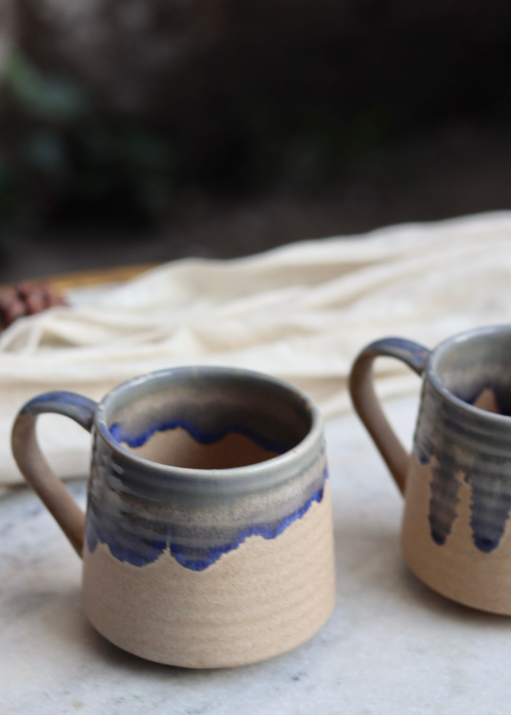 Brown & Blue Drip Coffee Mug - Round