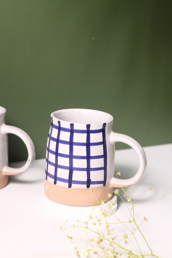 Blue checkered coffee mug 