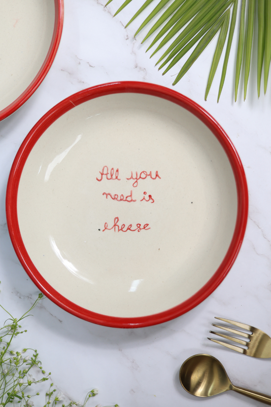 Red & White Quoted Pasta Plate