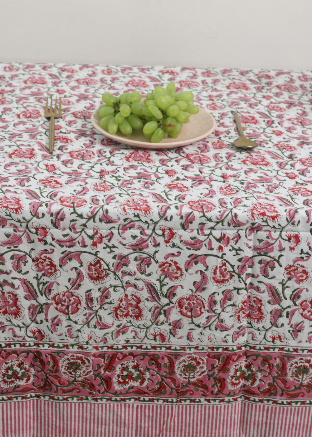 Rosy Pink Block Print Table Cloth