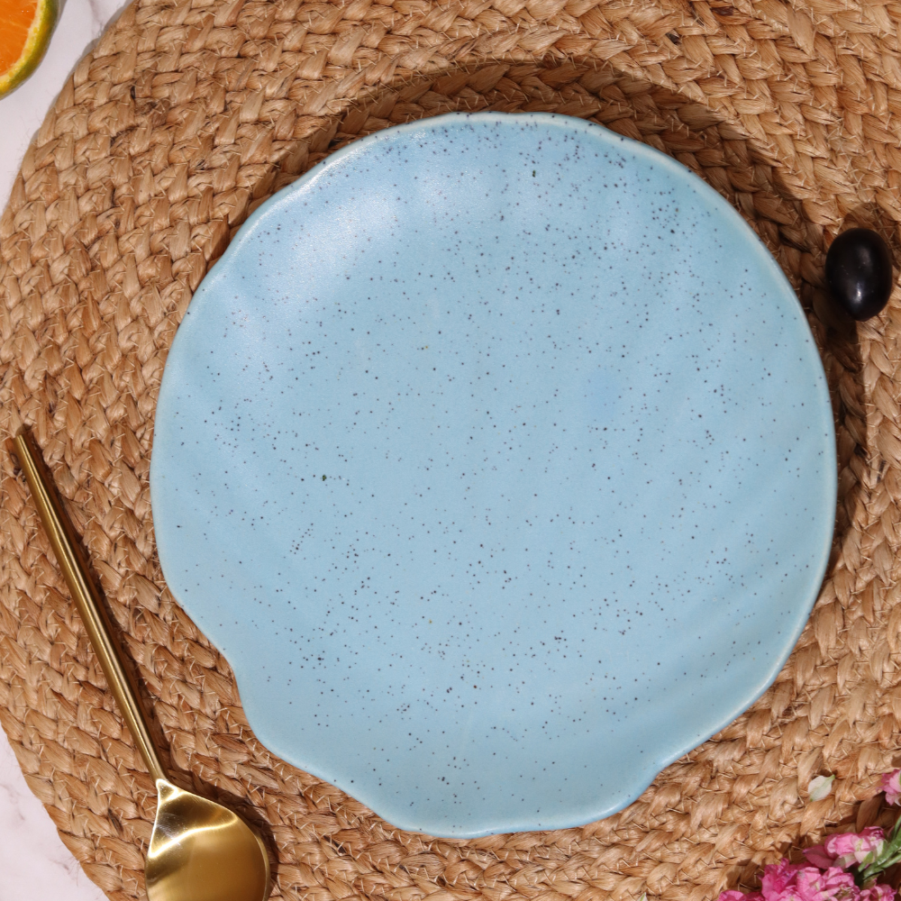 Handmade ceramic teal shell platter 