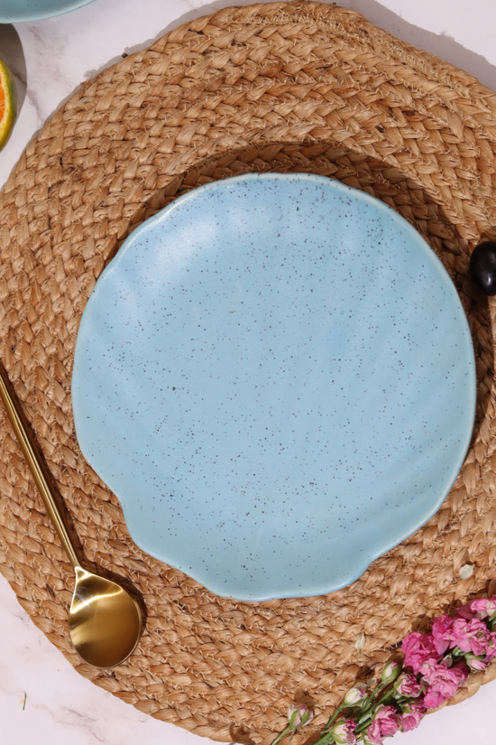 Handmade ceramic teal shell platter 