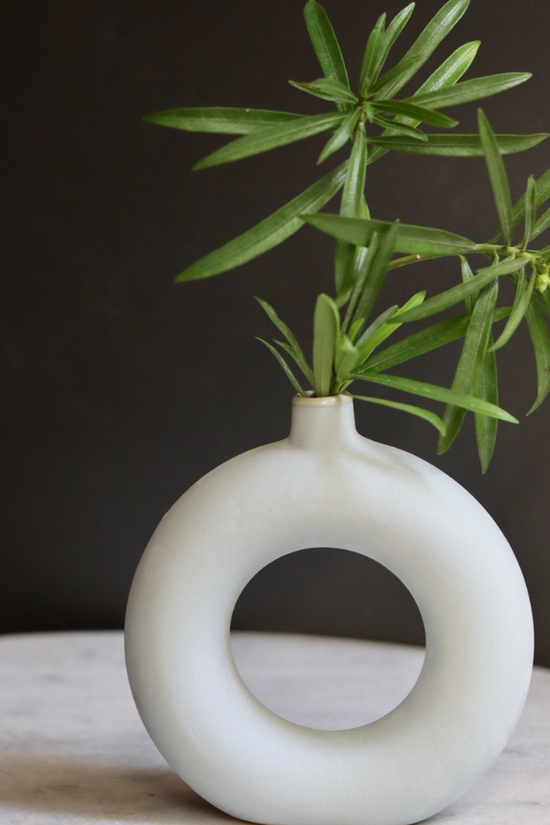 Ceramic mini donut vase with flowers