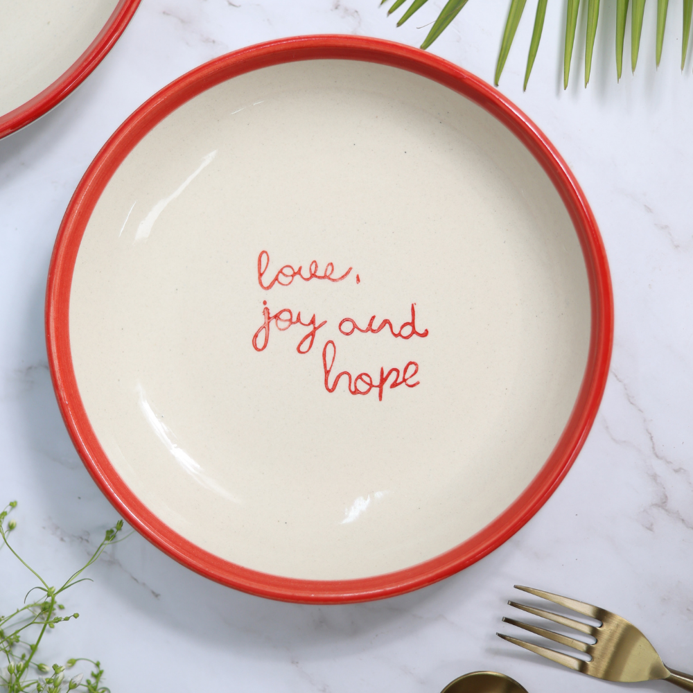 Love, joy and hope ceramic pasta plate