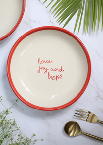 Love, joy and hope ceramic pasta plate