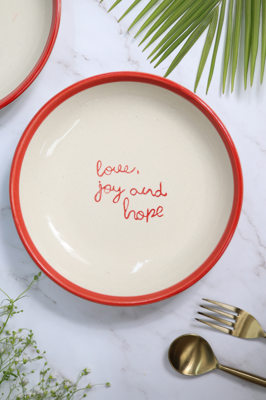 Love, joy and hope ceramic pasta plate