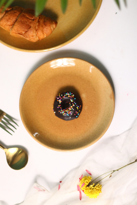 Mustard snack plate with donut