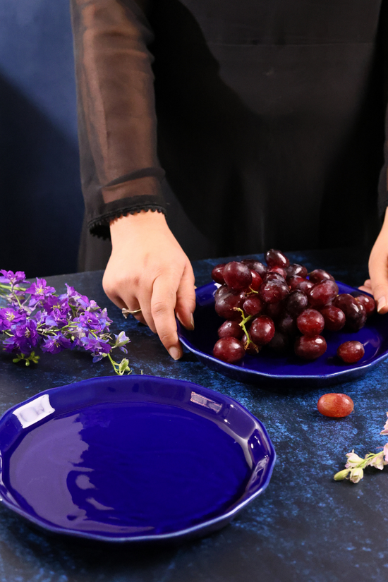 Handmade ceramic snack plates blue color