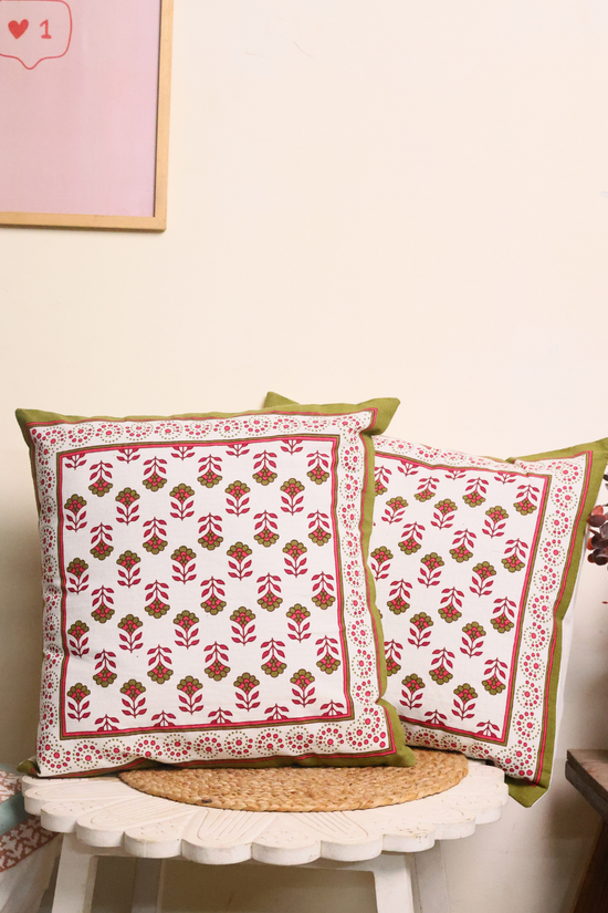 PInk & green cushion covers 