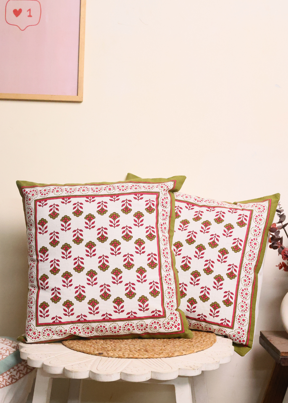 PInk & green cushion covers 
