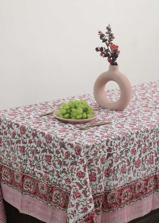 Rosy Pink Block Print Table Cloth