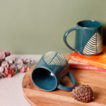 Ceramic Teal Leaf Coffee Mugs