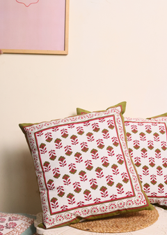 Pink & green floral motifs cushions 