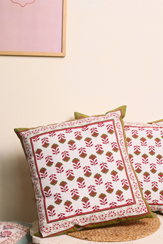 Pink & green floral motifs cushions 