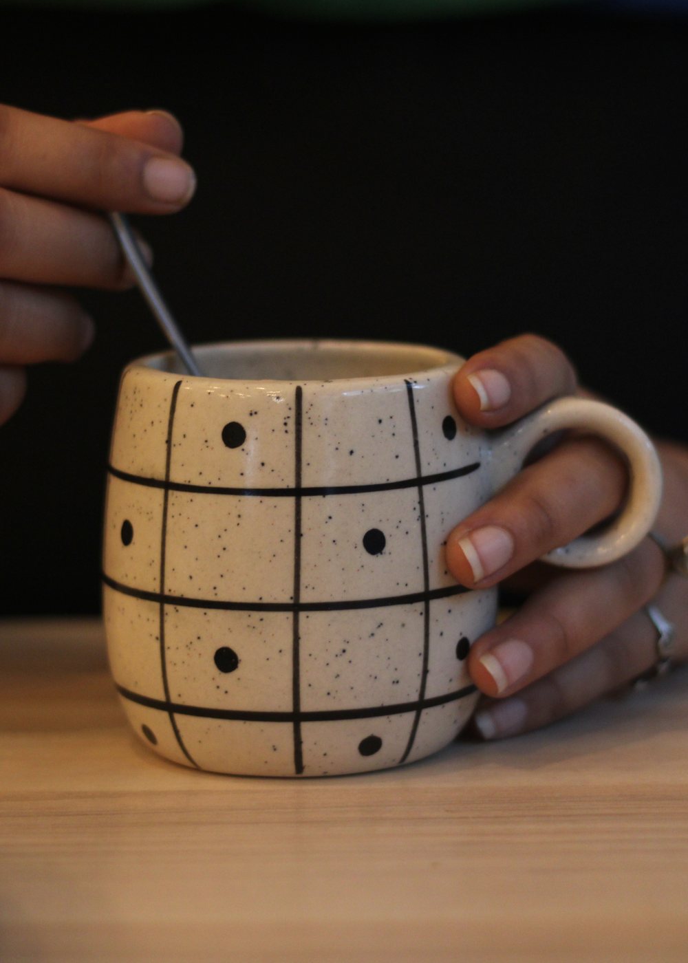 Black polka cuddle mug with spoon