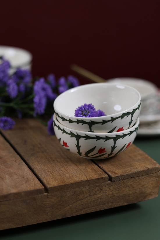 Ferns ceramic katories on wooden surface