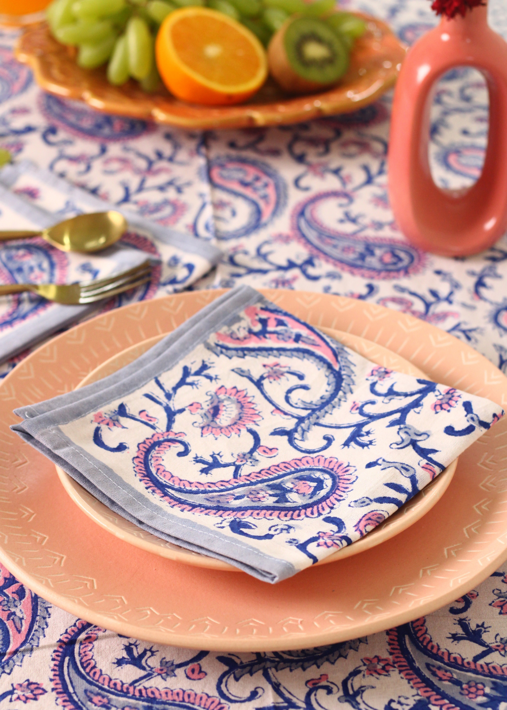 Grey paisley block print table napkin 