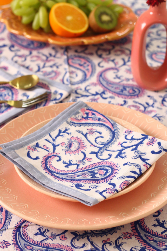 Grey paisley block print table napkin 