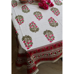 Handprinted cotton pink motif table cloth 