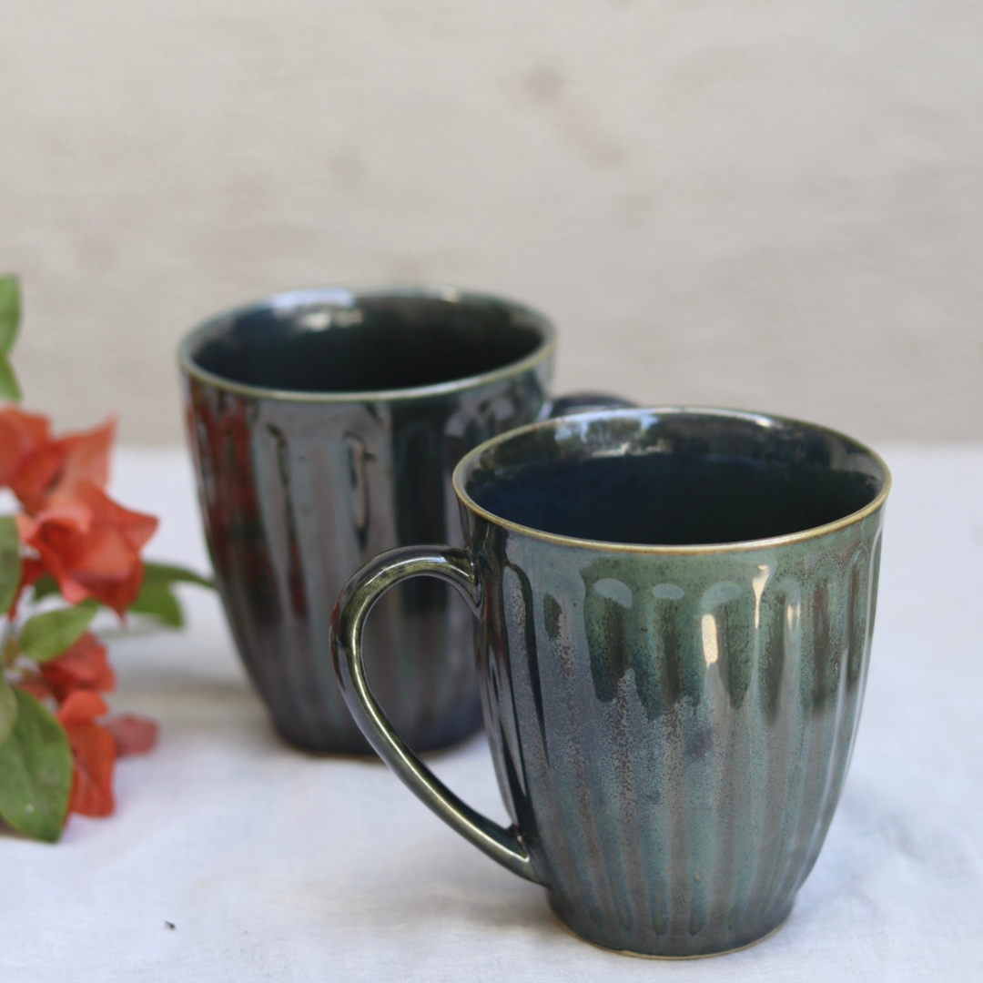 Metallic green vintage coffee mugs 